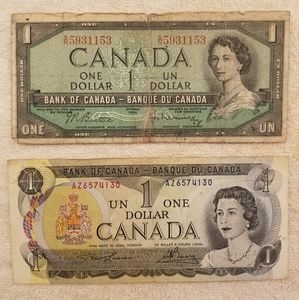 Rare Canadian 1 Dollar Bill Devil Face(1954 &1973)